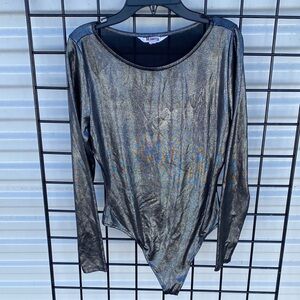 BB Dakota Metallic Black Long-Sleeve Scoop Neck Bodysuit